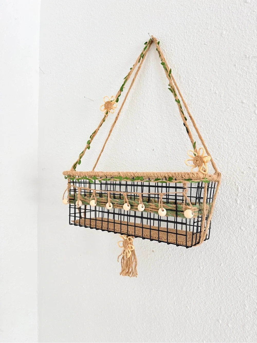 Boho Wall Basket Organizer, Rustic Hanging Storage Basket, Farmhouse Decor